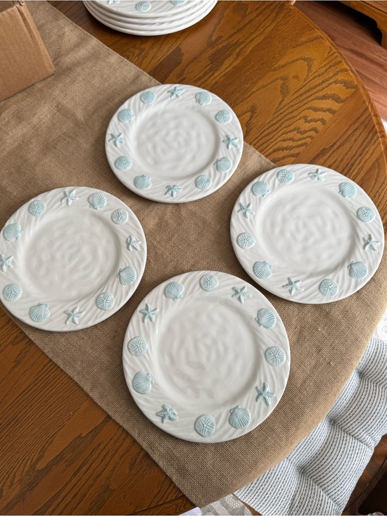 Other - Ceramic Dessert or Salad Plates with Light Blue Sea Shell Accent - Set of 4